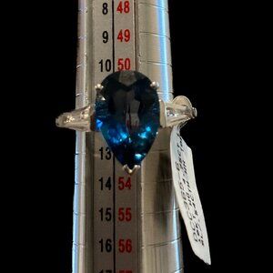 10K White Gold London Blue Topaz Ring Pear Cut 4.75ct White Topaz Accents Size 6